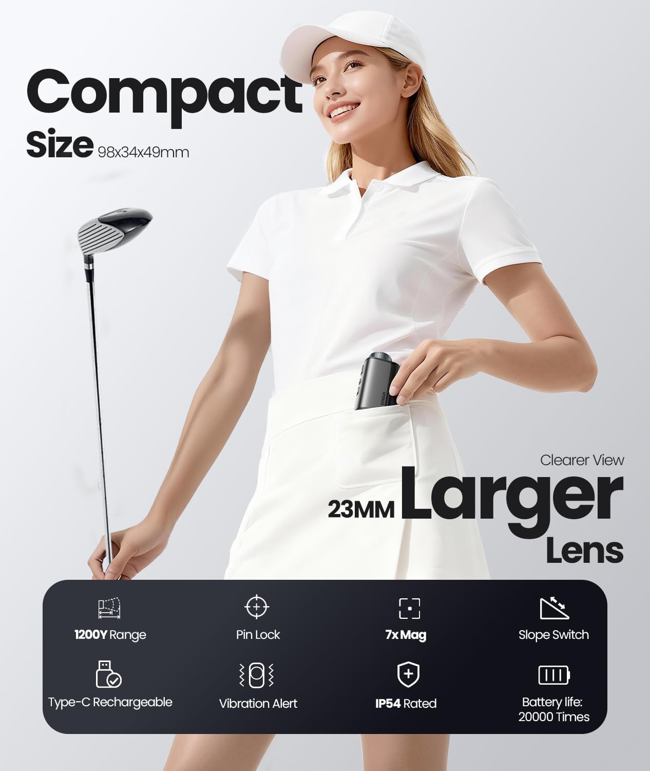 EENOUR Golf Rangefinder with Slope, 1200 Yards Laser Range Finder with Flag Pole Locking Vibration,7X Magnification, Rechargeable Battery,IP54 Waterproof