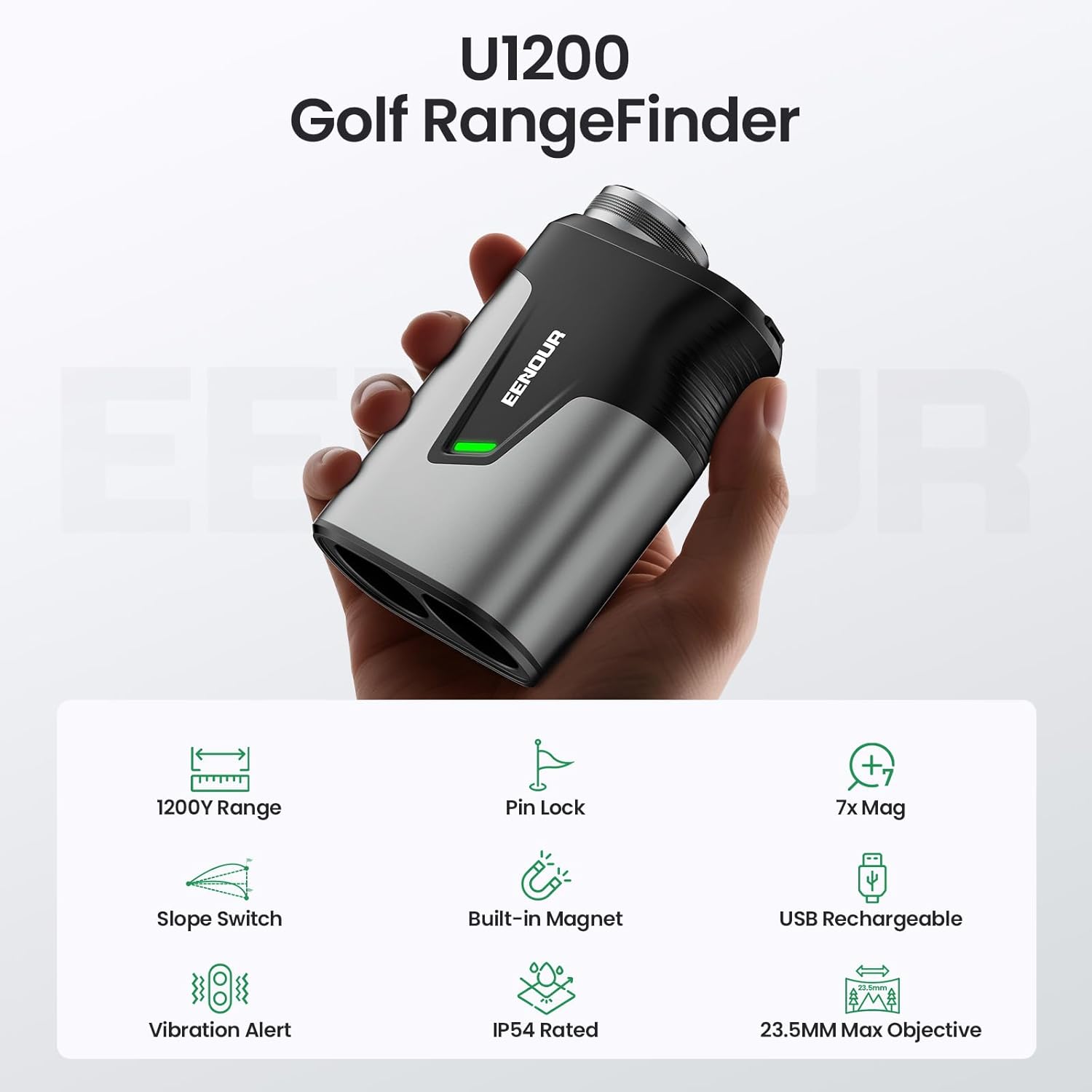 EENOUR Golf Rangefinder with Slope, 1200 Yards Range Finder Golf with Pin Lock Vibration, 7X Magnification, Rechargeable Range Finders for Golfing, Magnetic, IP54 Waterproof, Golf Accessories for Men Women