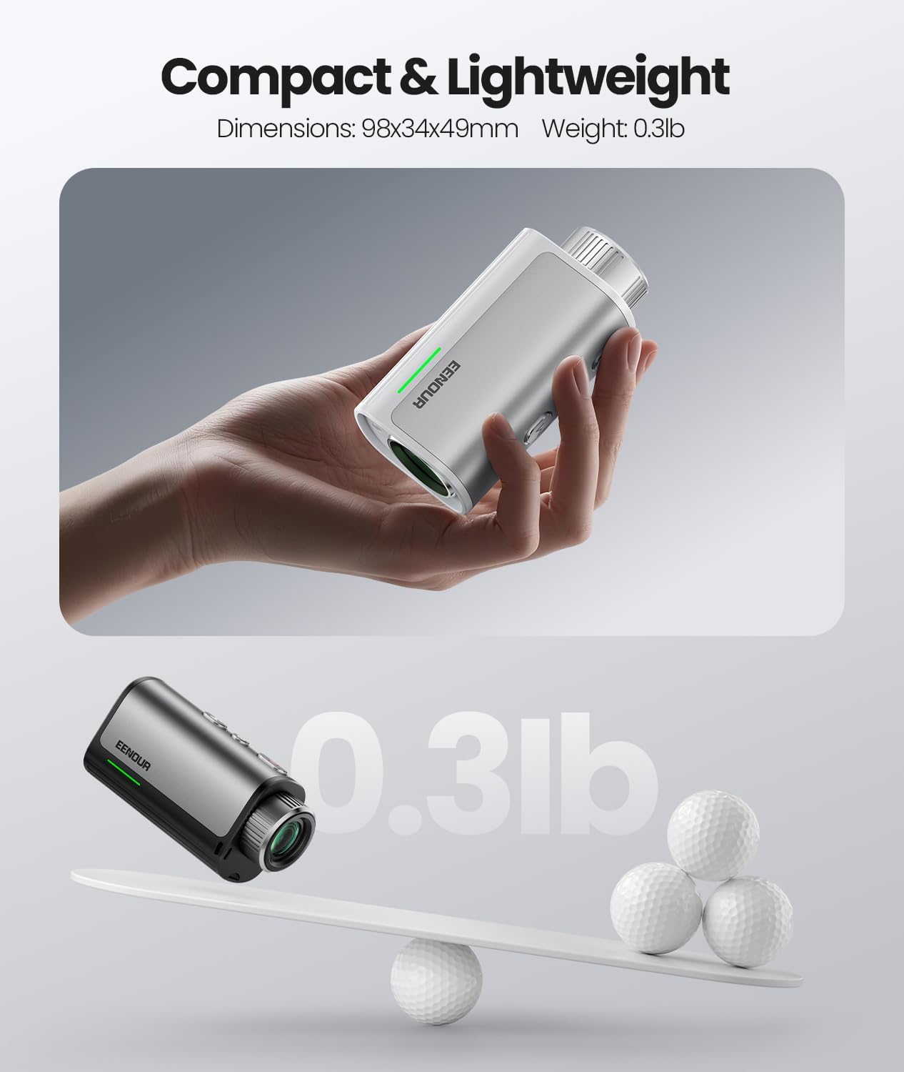 EENOUR Golf Rangefinder with Slope, 1200 Yards Laser Range Finder with Flag Pole Locking Vibration,7X Magnification, Rechargeable Battery,IP54 Waterproof（White）