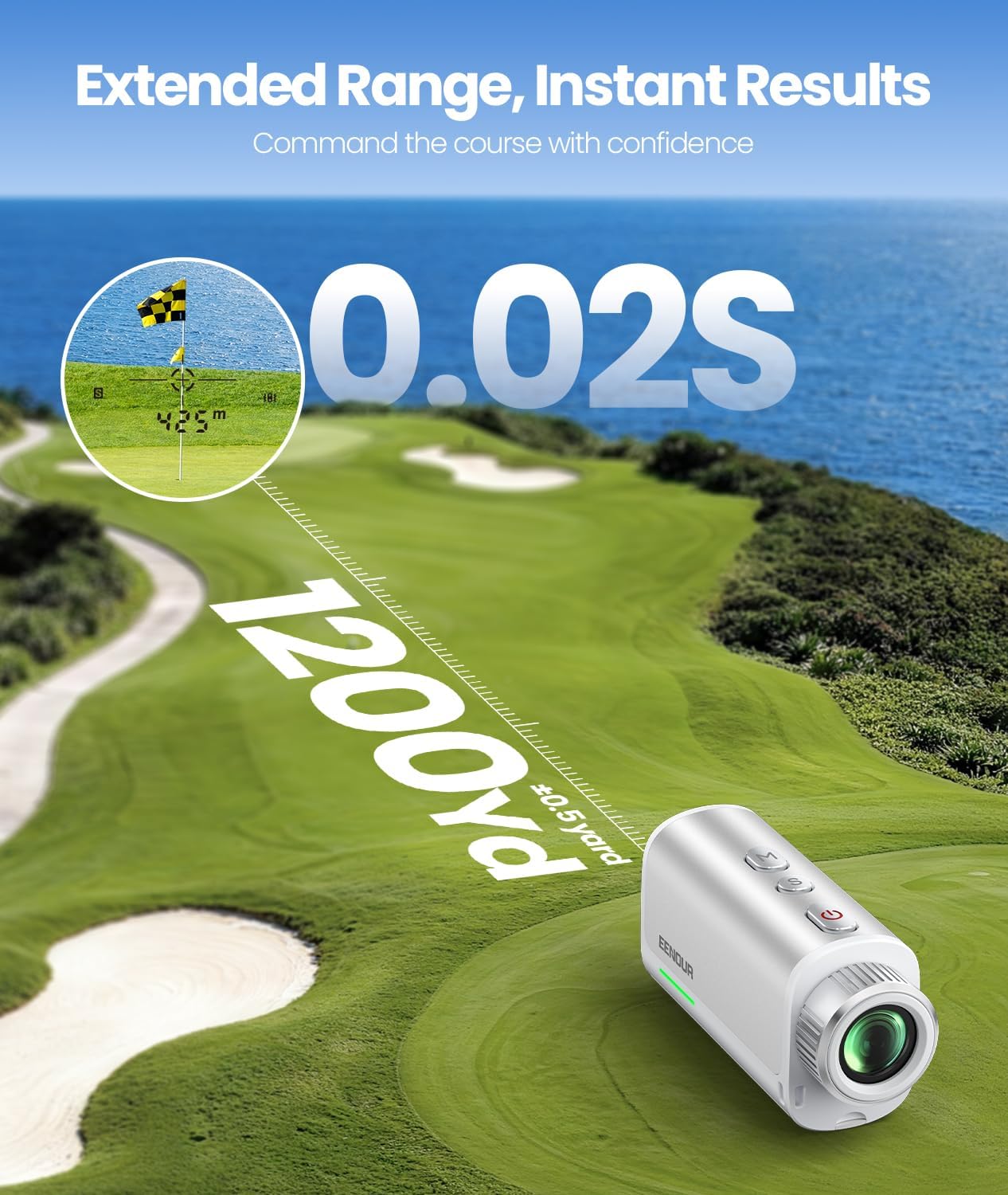 EENOUR Golf Rangefinder with Slope, 1200 Yards Laser Range Finder with Flag Pole Locking Vibration,7X Magnification, Rechargeable Battery,IP54 Waterproof（White）