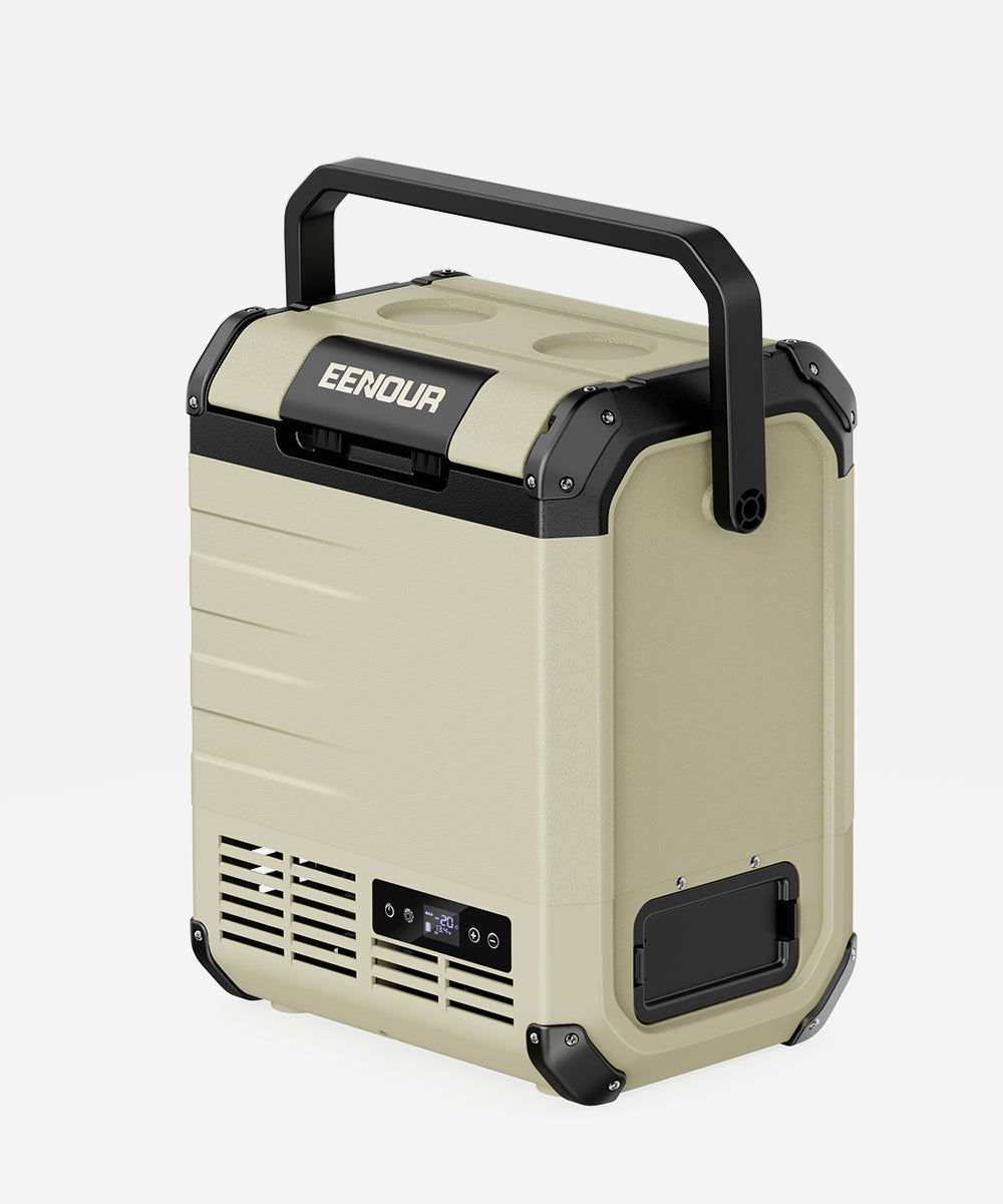 EENOUR D10 12V Portable Car Refrigerator – 10Qt Battery-Powered Fridge Freezer for Car, Truck, RV, Camping – DC/AC Powered – Khaki